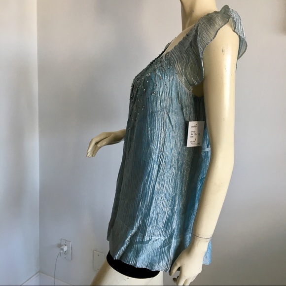 NWT icy blue crinkly beaded shift dress/top size 8 - Picture 4 of 8